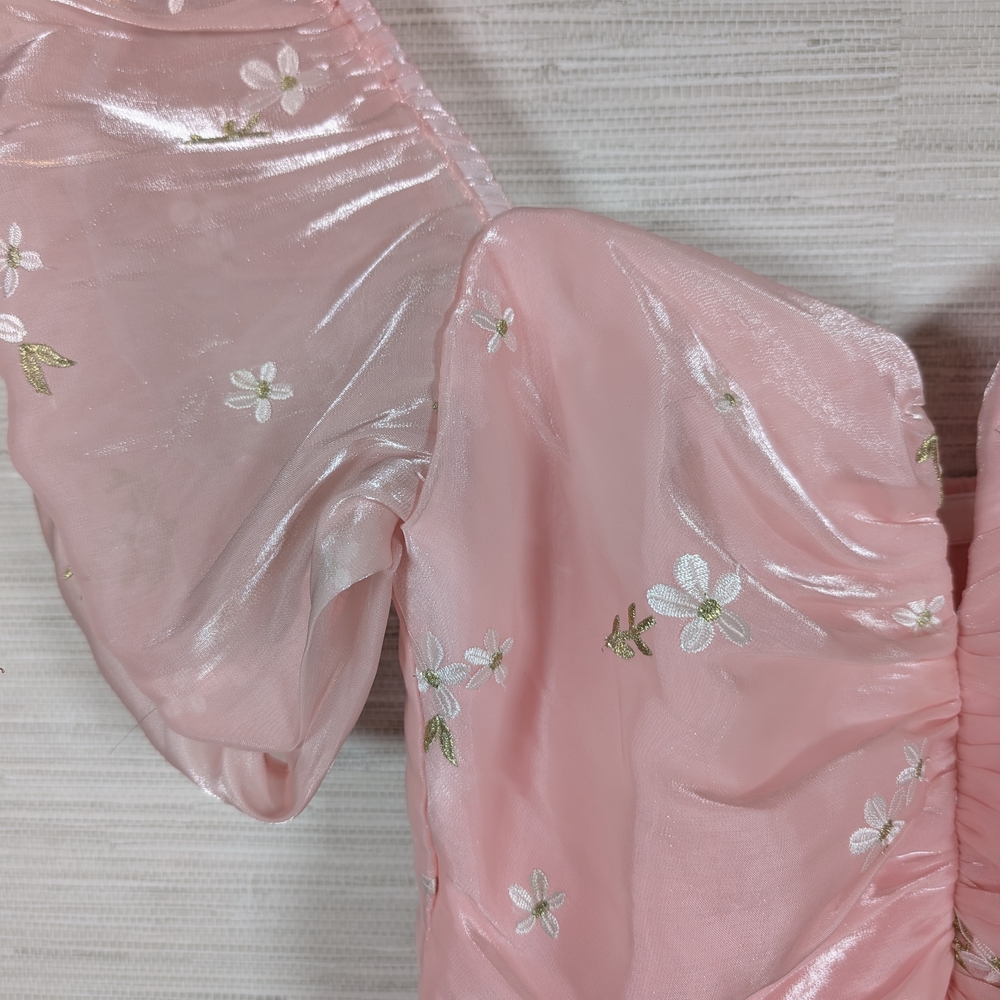 x REVOLVE Skylark Mini Dress in Pink Flower Embroidery Amanda Uprichard Small - Picture 3 of 14